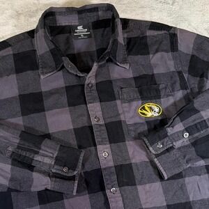 Colosseum Mizzou Button-Up Flannel Shirt | Black/Grey Plaid | XL